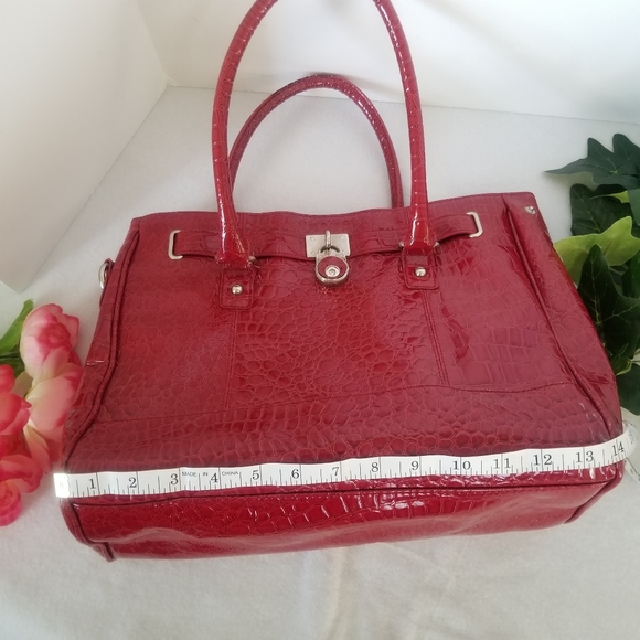 3/$28 NYC Red Tote Bag Croc Faux Leather Design - Picture 12 of 16